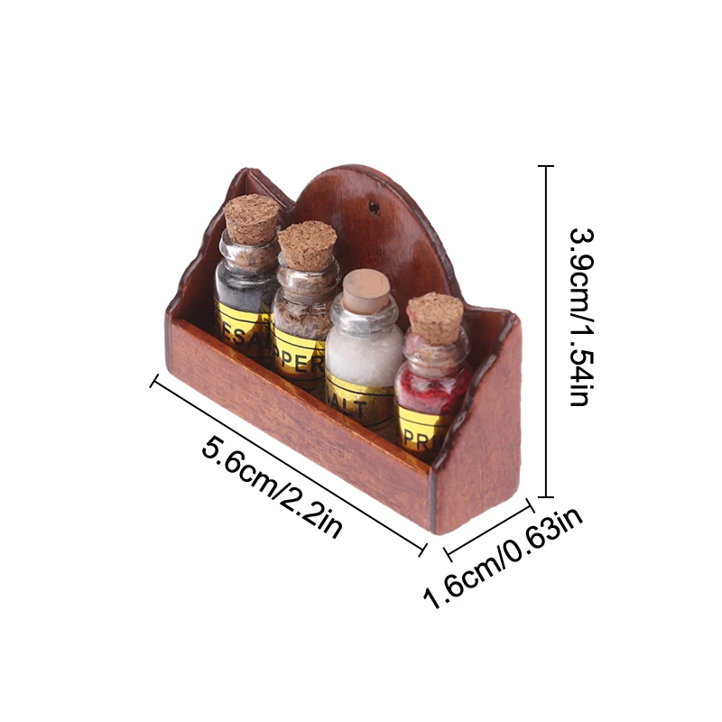1/12 Dollhouse Mini Spice Bottle Seasoning Rack Wall Shelves Dollhouse Kitchen Furniture Decor Toys Dolls House Accessories
