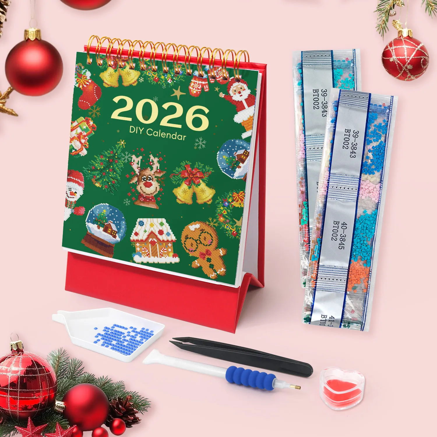 

2026 Desk Calendar Diamond Painting DIY Simple 12 Styles Christmas Element Stickers Export Calendar Ornament Gift