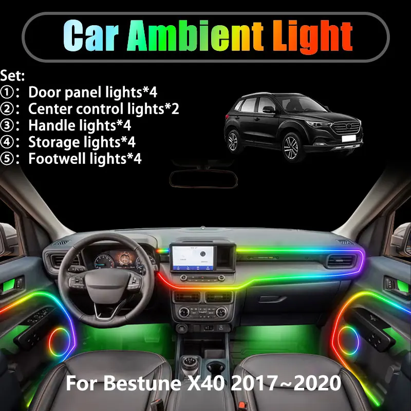 For Bestune X40 2017~2020 Besturn SUV2018 2/18 in 1 Car ambient lighting Led trunk interior led lights USB RGB Ensemble Streamer