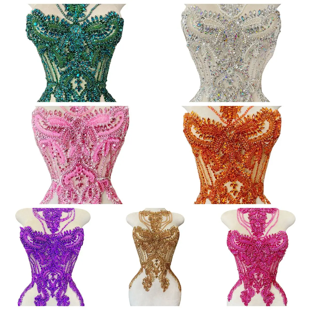 

Handmade shining rhinestones bodice applique sewing beads stones trim patches dress accessory