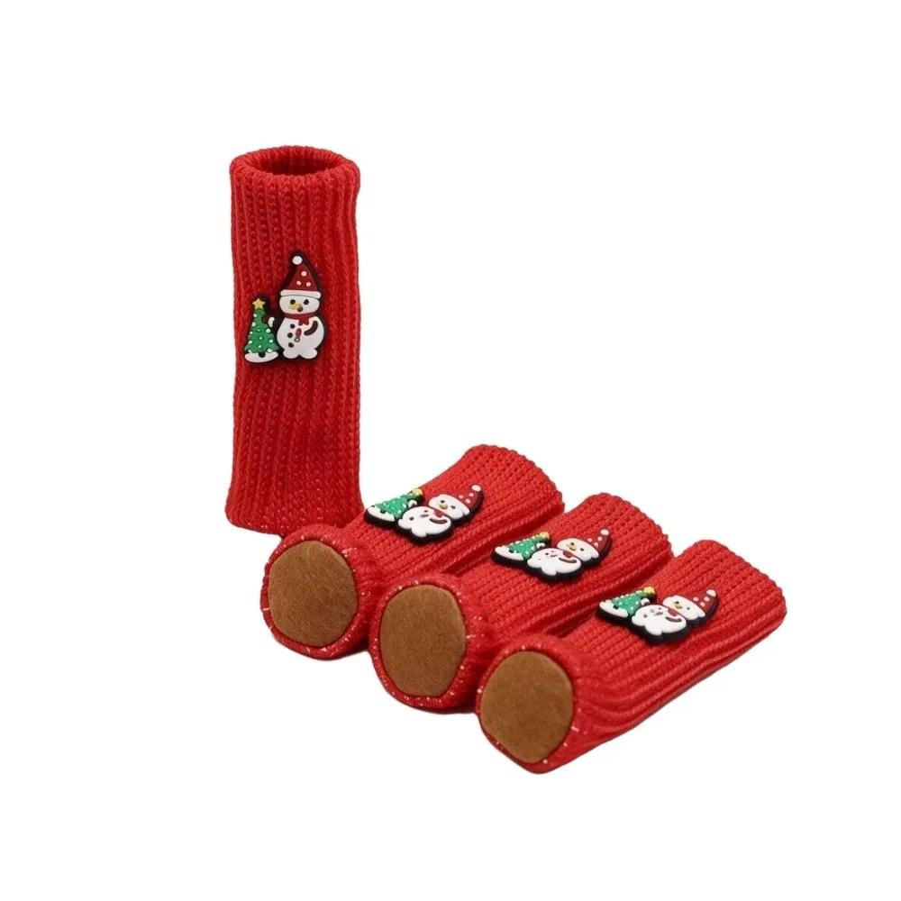 16 Pcs Snowman Santa Claus Pattern Christmas Chair Leg Cover Wear-resistant Non-slip Table Foot Pad Cover Knitted Felt Pad