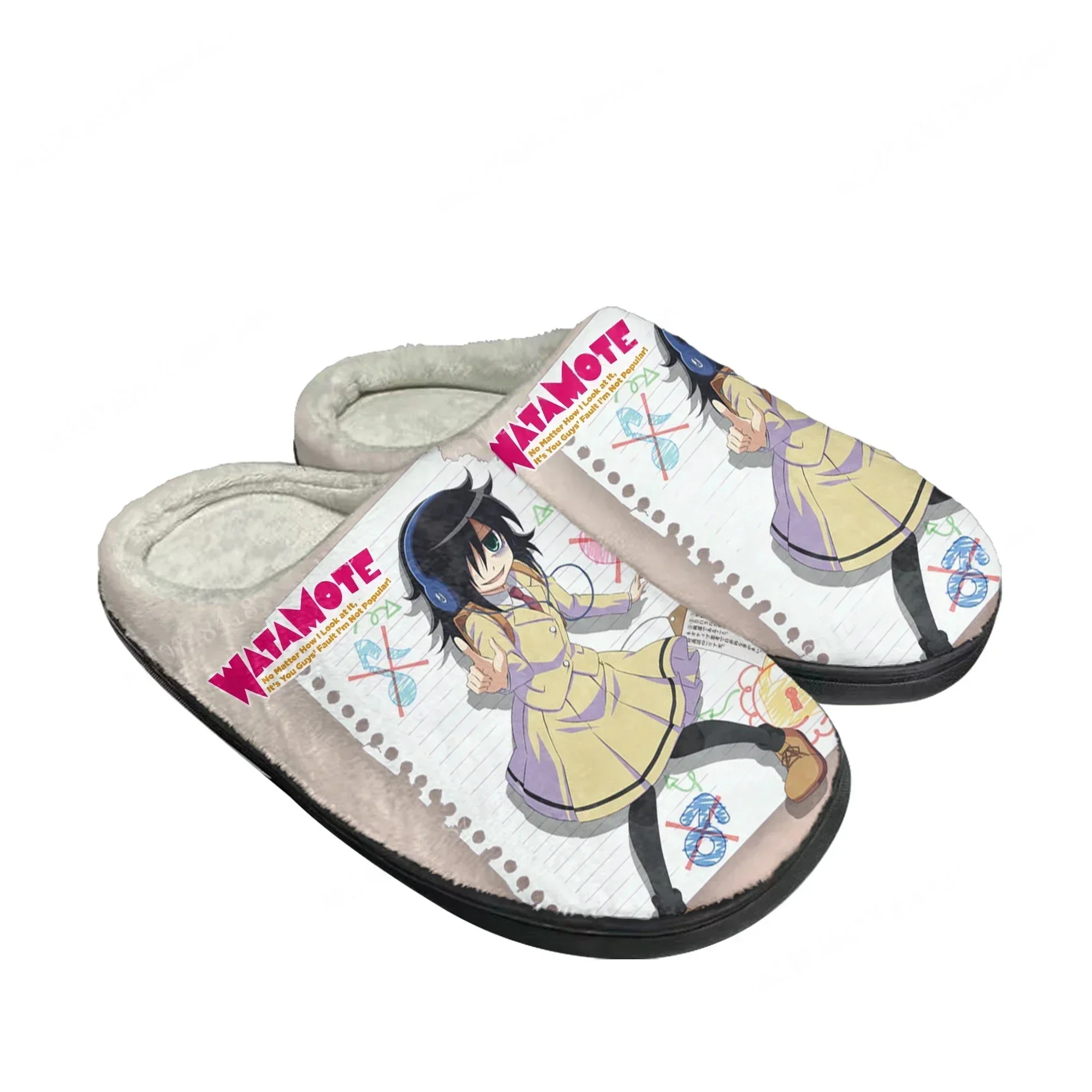 

Watamote Kuroki Tomoko Home Cotton Slippers Mens Womens Plush Bedroom Casual Keep Warm Shoes Anime Custom Thermal Indoor Slipper