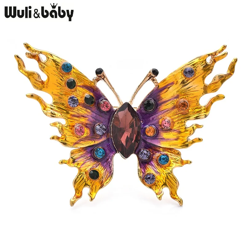 Wuli & baby Nieuwe Ontwerp Vlinder Broches Voor Vrouwen Unisex 2-kleur Strass Emaille Insecten Office Party Broche Pins geschenken