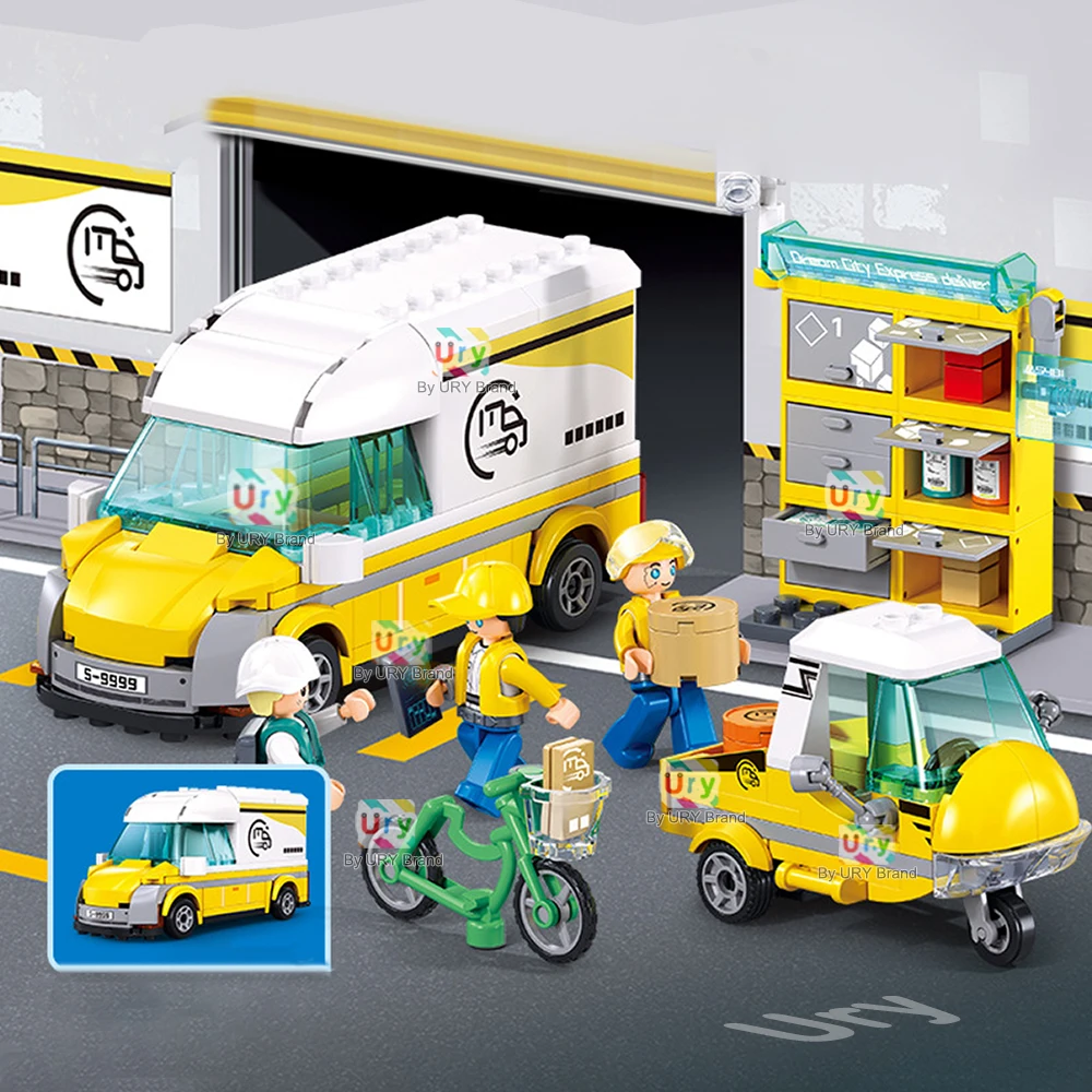 City Traffic Car Yellow Logistics Container Van Truck Express Station Set Figures Model Building Blocks DIY Toys for Boys Gifts #6
