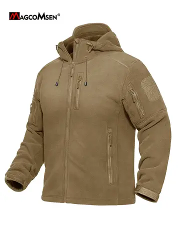 MAGCOMSEN Herr Fleecejacka med Huva Vinter Termisk Träningsjacka Hel Dragkedja 6 Fickor Tjock Vindtät Friluftskläder 10 best sales 6-ficksjacka för män - №2
