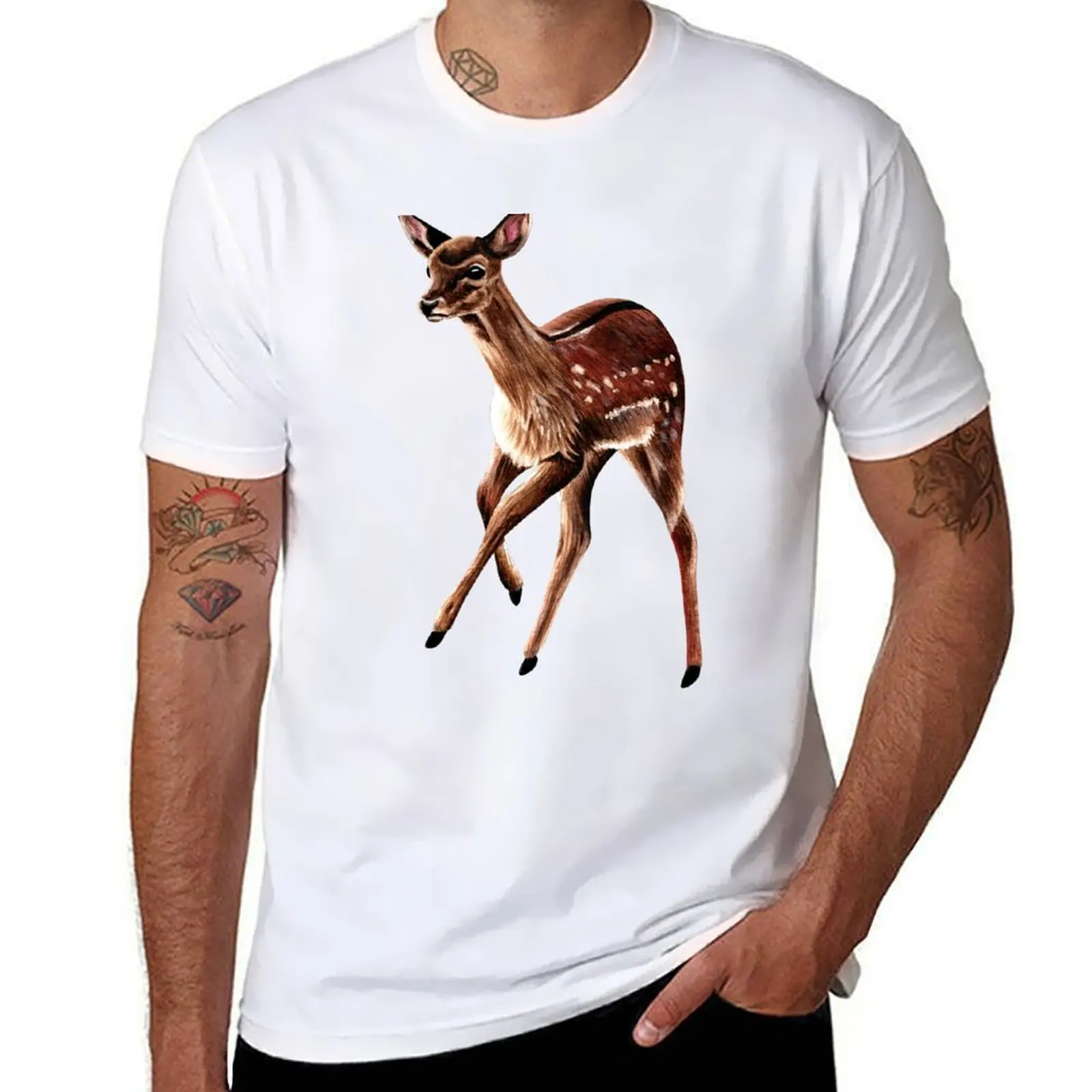 

Baby fallow deer fawn ink and watercolour painting T-Shirt g man t shirts for men printed t shirts for man T-Shirt