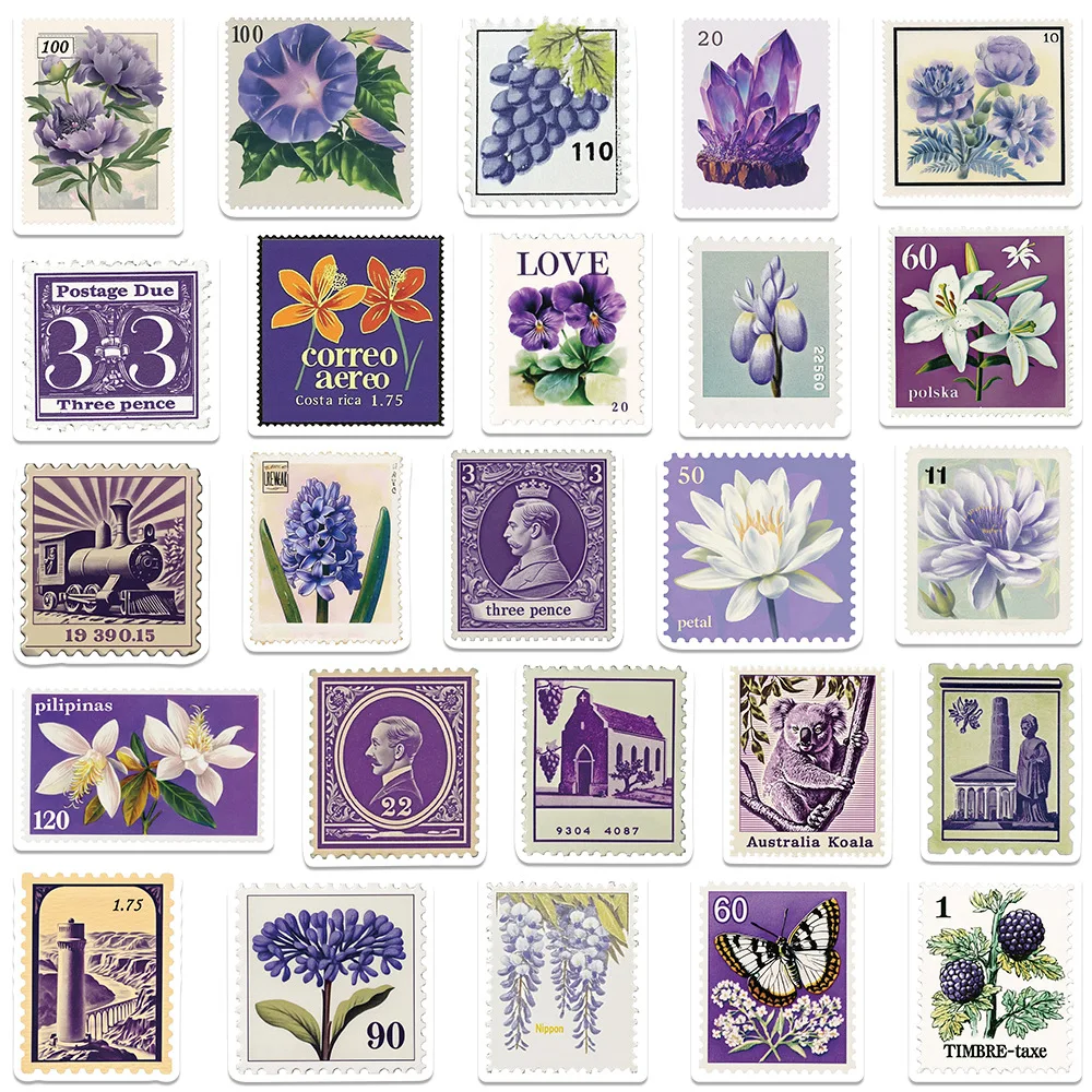 10/30/50PCS Ästhetische Lila Blume Stempel Aufkleber Cartoon DIY Reise Gepäck Laptop Kind Klassische Spielzeug Aufkleber graffiti Aufkleber