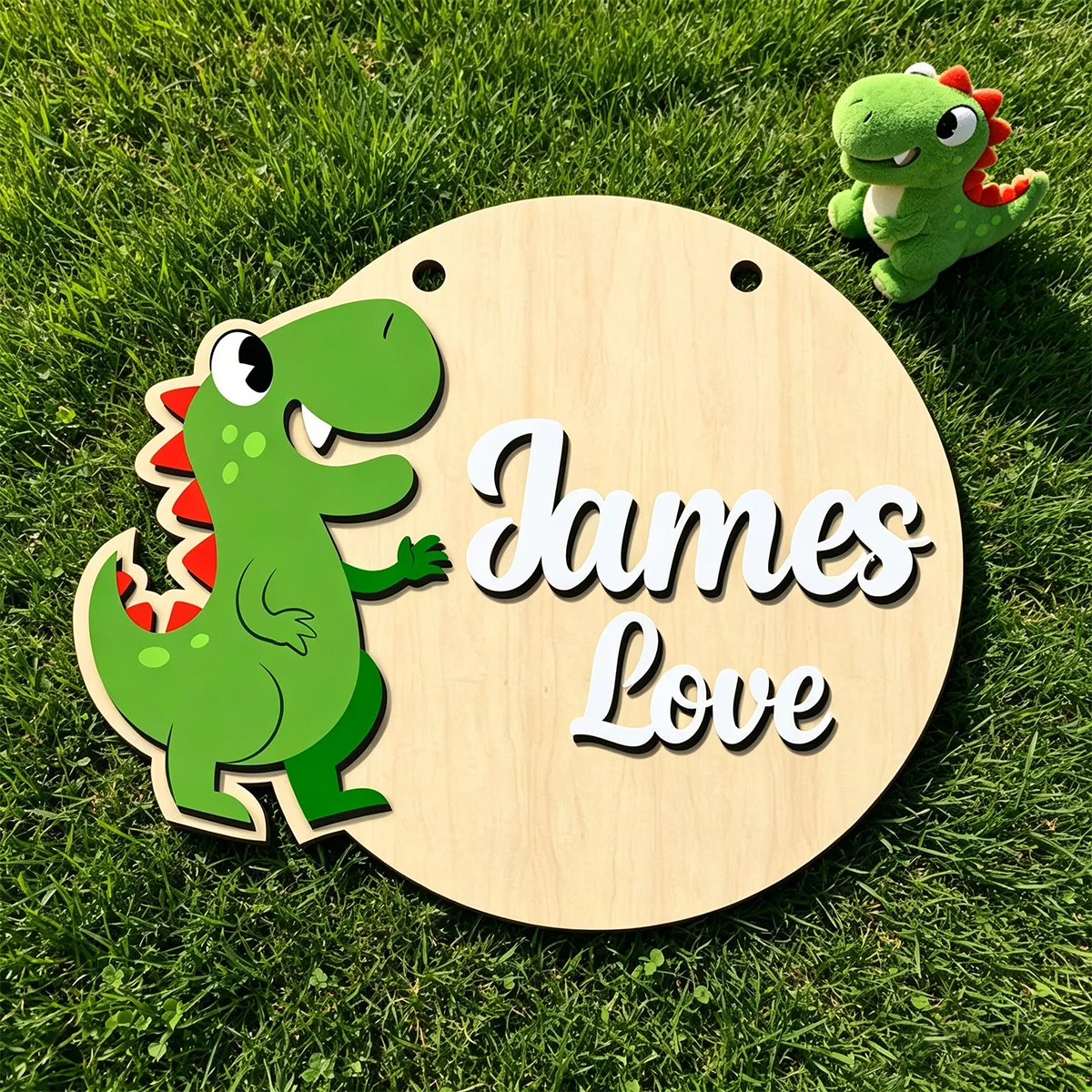 1 pieza de letrero de madera con apelativo para habitación infantil, diseño creativo de dinosaurio de dibujos animados, nombre exclusivo personalizado, regalo de cumpleaños para bebé