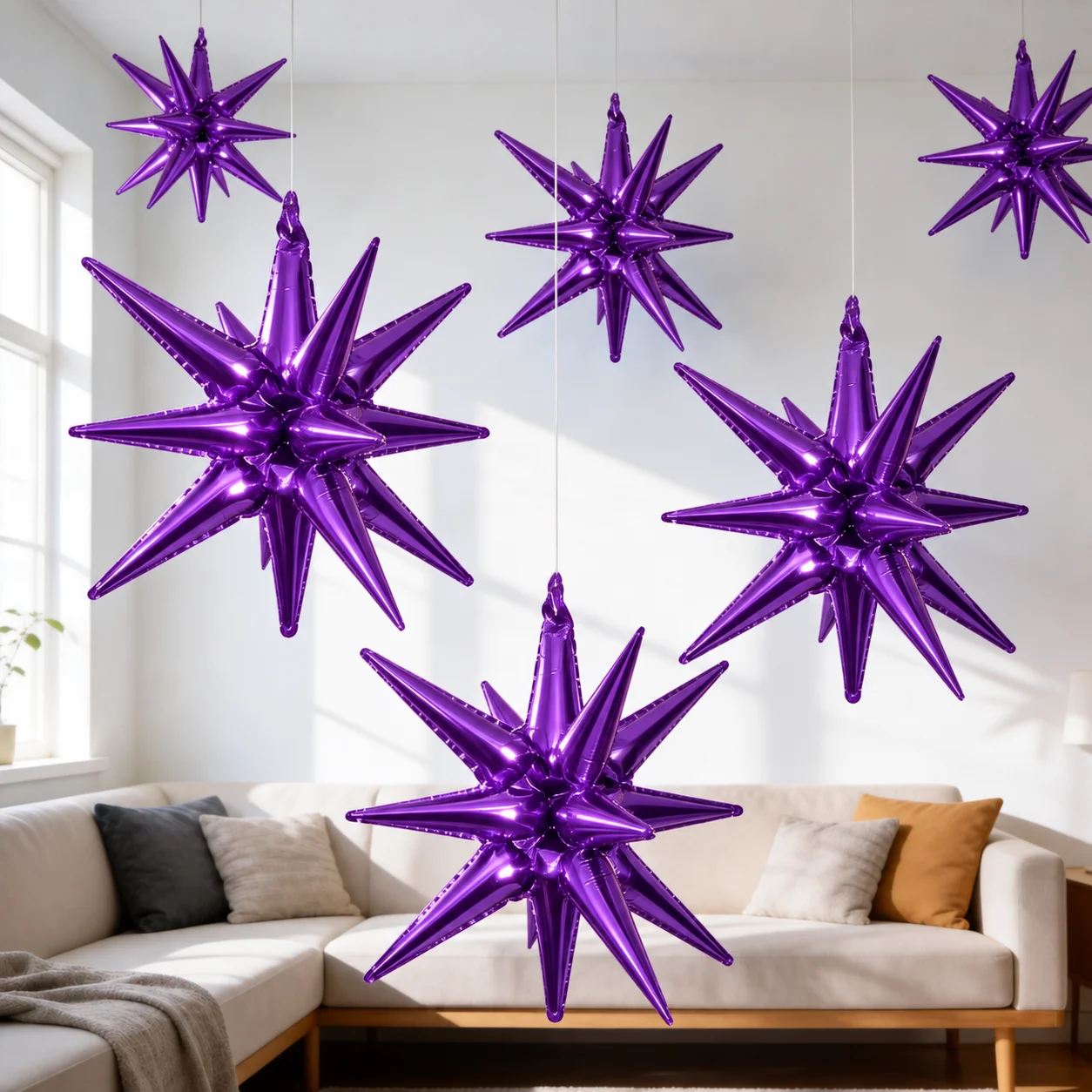 10Pcs 22inch Purple Star-Shaped Balloons, Starburst Balloons, Pointed Star Foil Balloons, for Birthday Parties, Anniversaries, Large Performances, Graduations, Valentine's Day, Bachelor Parties, and