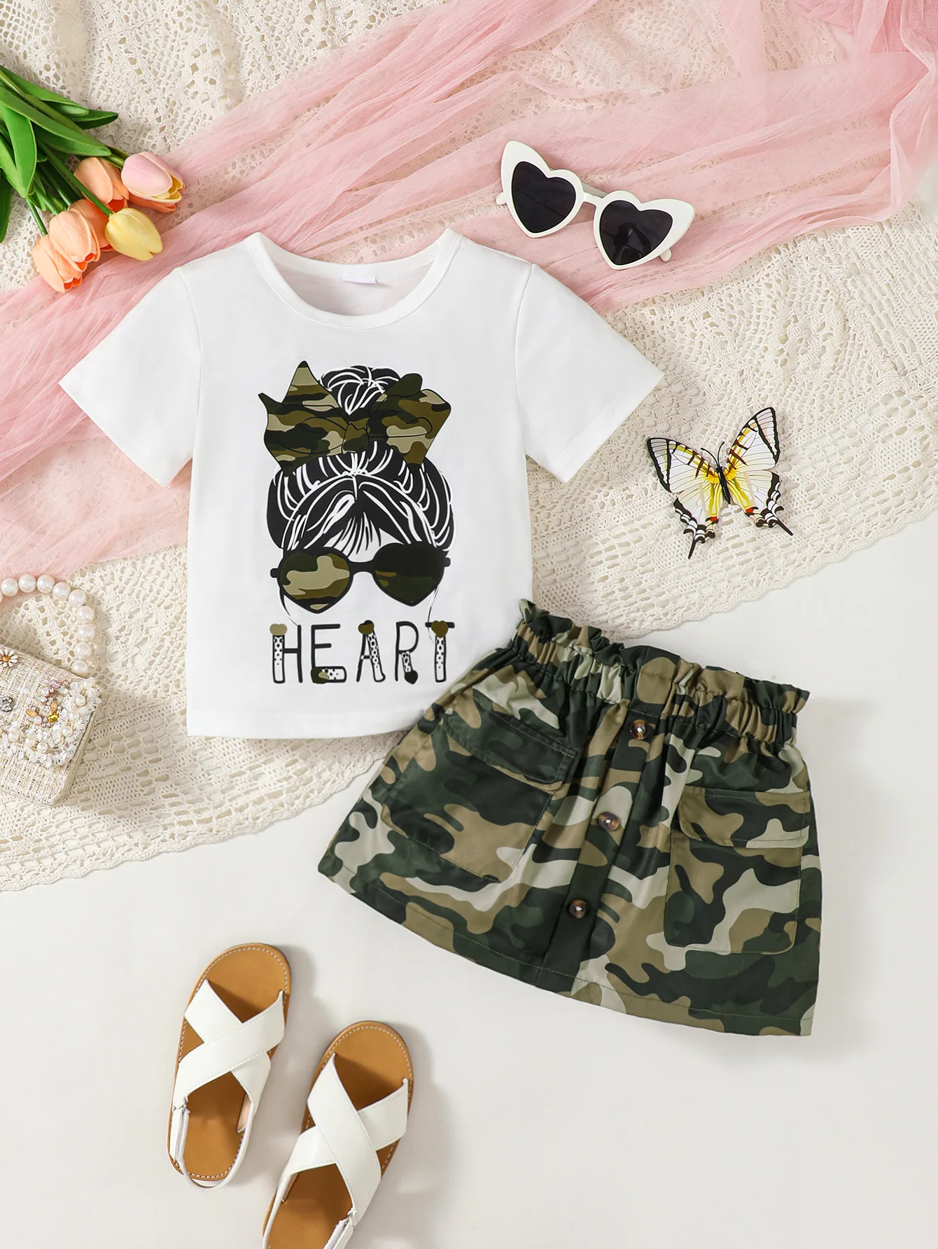 Sommer 0-2 Jahre alt Kleinkind Baby Jungen kleines Mädchen Print Top und Camouflage Shorts lässig 2-teiliges Set