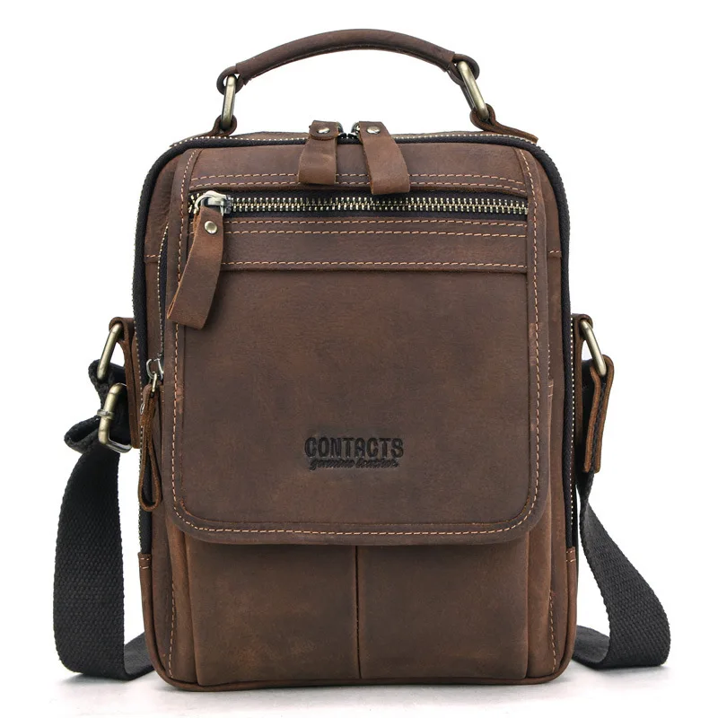 Crazy Horse Cowhide Men Crossbody Bag Retro Male Handbag For 7.9\