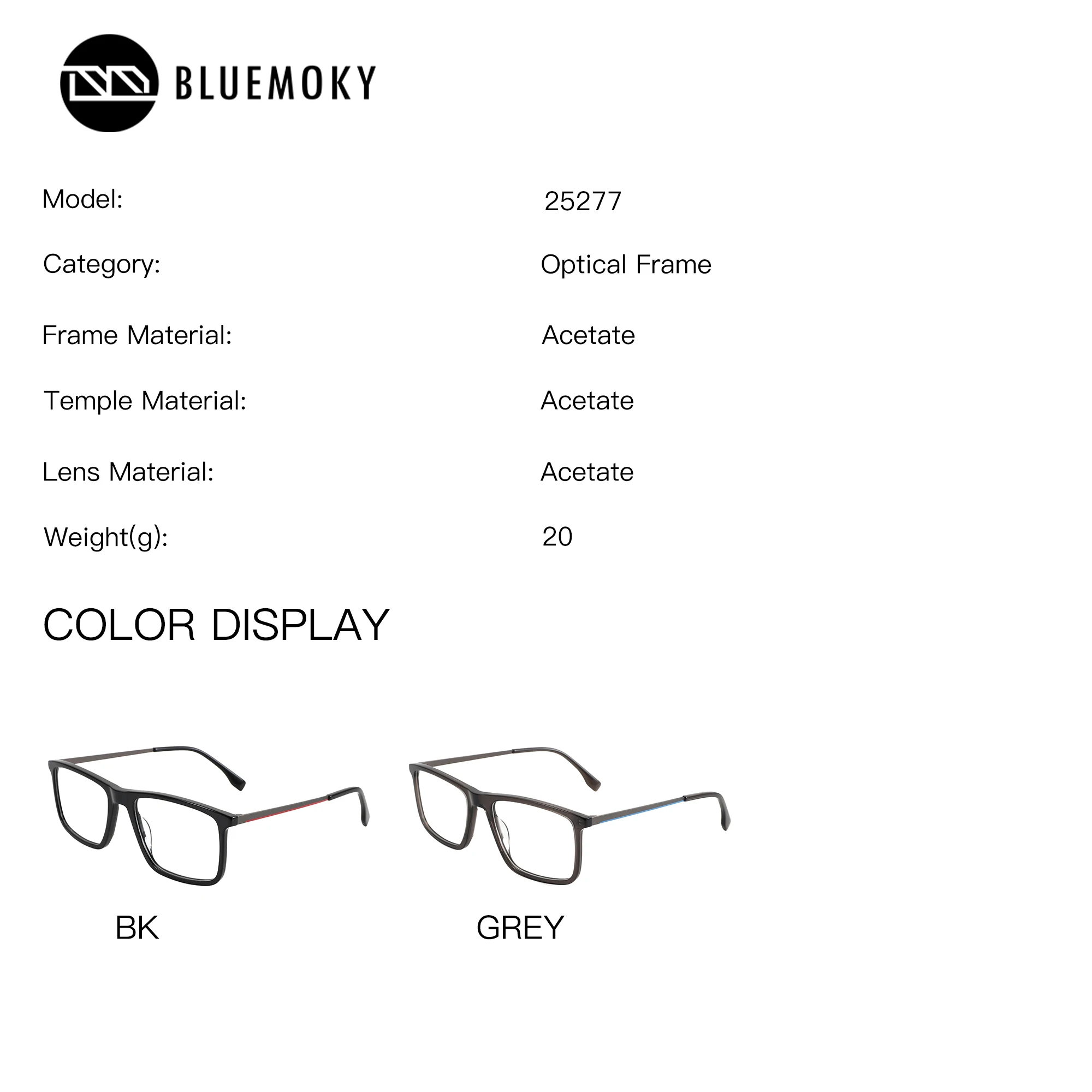 BLUEMOKY M Size Acetate Rectangle Customised Prescription Glasses For Men Progressive Anti Blue Light  Myopia Eyeglasses