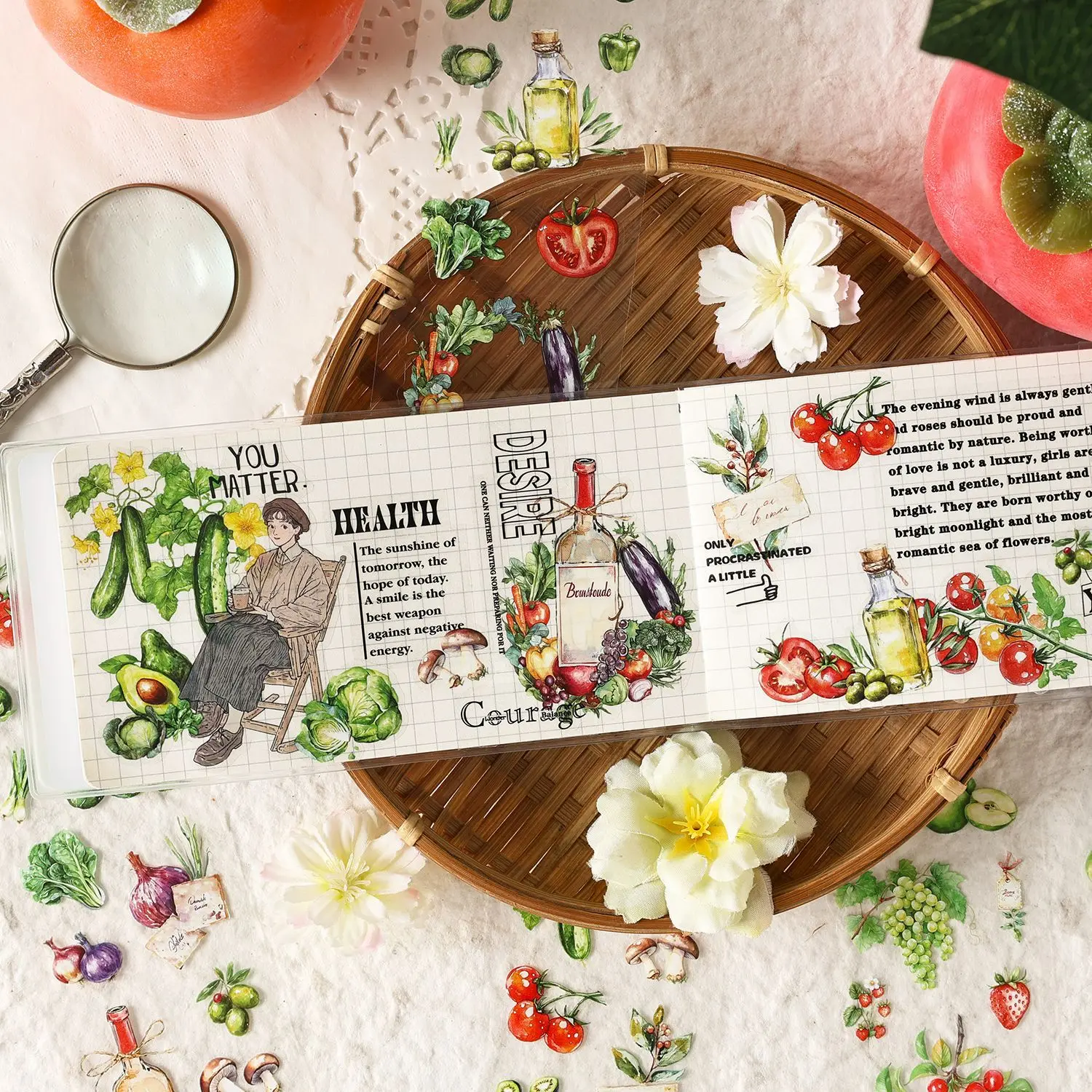 Autocollant Vintage série temps naturel plante fleur fruits paysage PET, matériel créatif pour Journal, Collage, papeterie pour Scrapbook, DIY bricolage