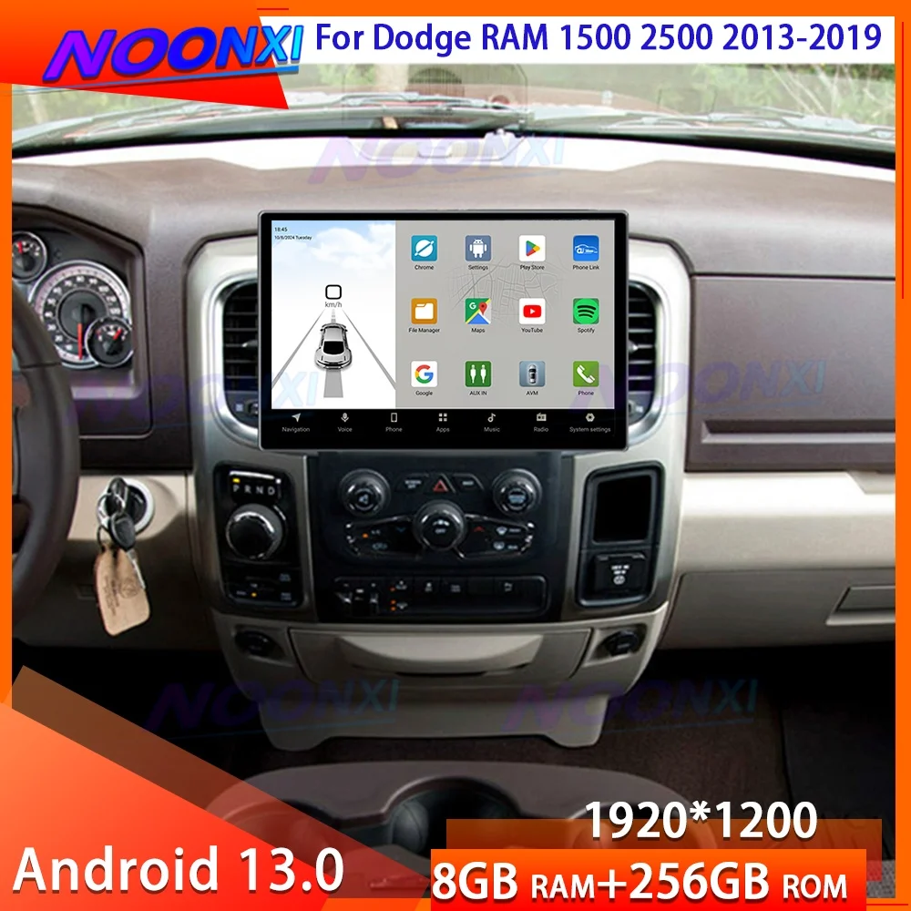 

13,1-дюймовый автомобильный радиоприемник с экраном Android Auto для Dodge RAM 1500 2500 2013-2019, GPS-навигация, автомобильный мультимедийный плеер, головное устройство DSP