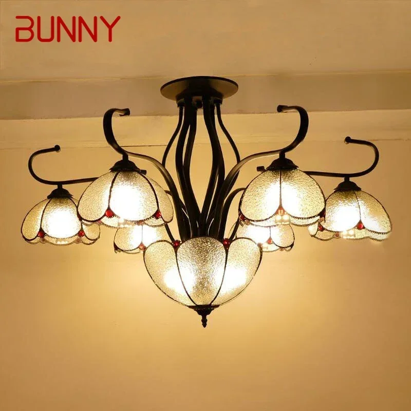 

BUNNY Tiffany European Living Room Pendant Lamp Mediterranean Sea Creative Color Glass restaurant Bedroom Hotel Chandelier
