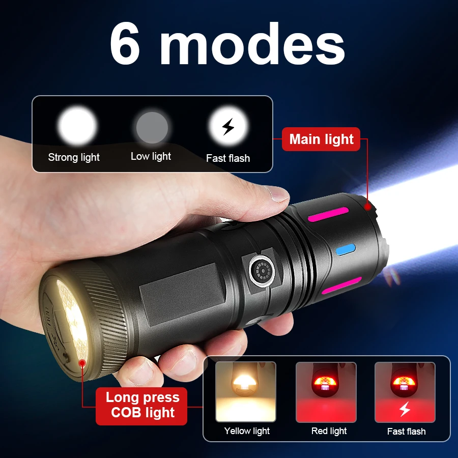 Powerful Flashlight 3000000LM Super Bright Tactical Flashlights With COB LED Lights Camping Lantern USB Rechargeable For Outdoor