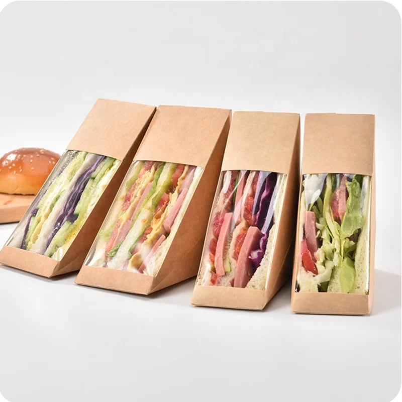 Boîte à sandwich en forme de coin avec fenêtre, produit personnalisé, conception personnalisée, papier kraft