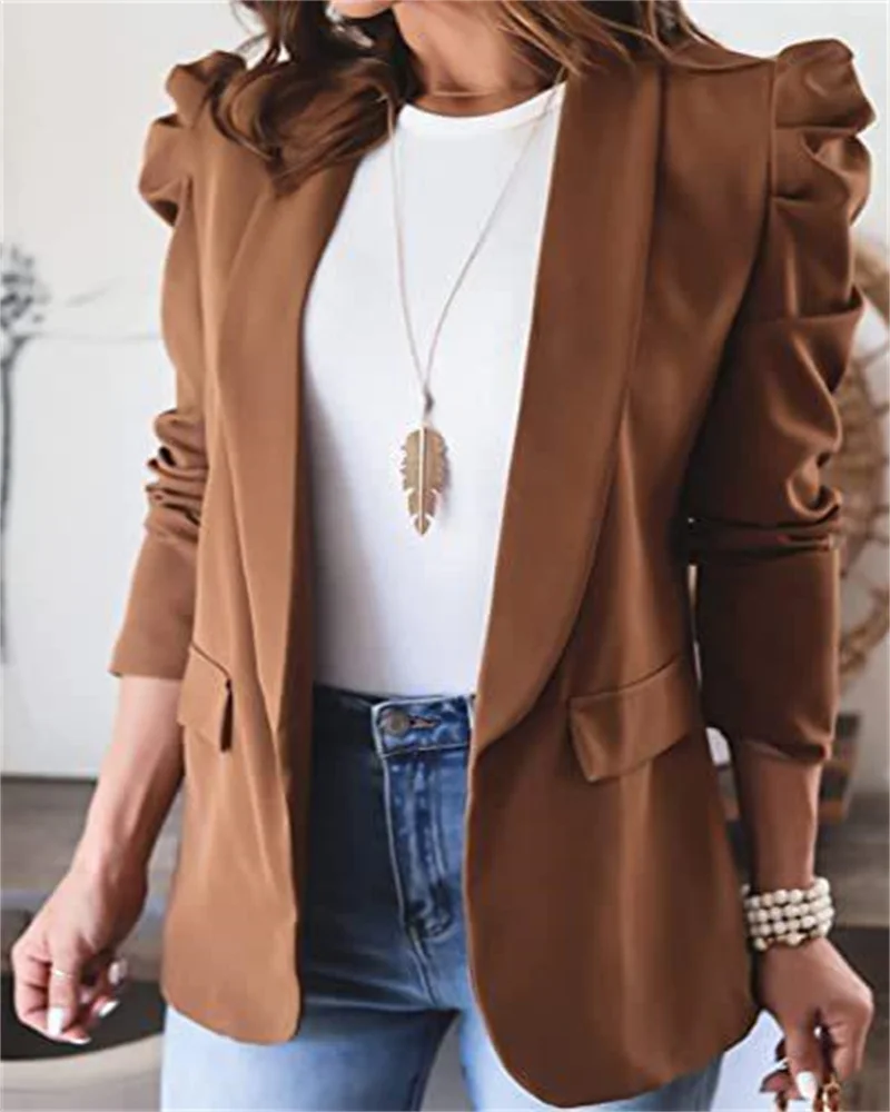 New Spring and autumn new pure color long sleeve lapel suit small jacket women\'s wear