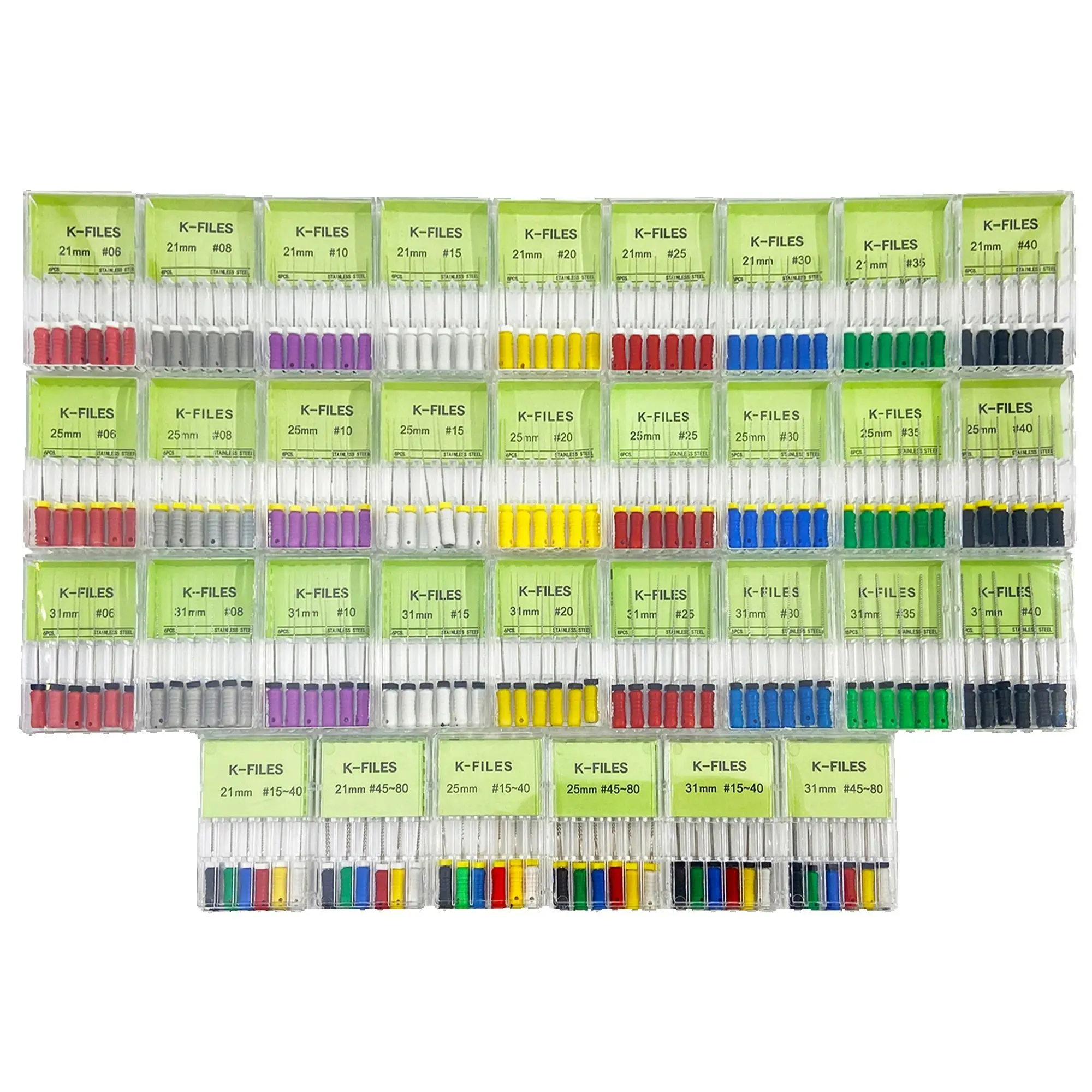 10Pack Dental Hand Use K-Files 31mm 25mm 21mm Stainless Steel Endodontic Root Canal Files Dentist Tools Dental Lab Instruments