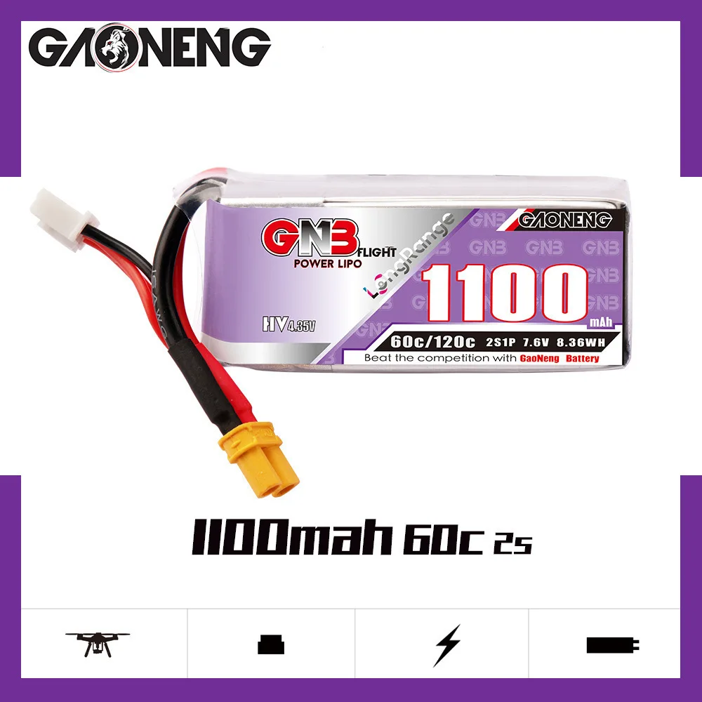 GNB-充電式リポバッテリー,7.6v,1100mah,60c,120c,hv,ヘリコプター,クワッドコプター,fpvレーシングUAV,rc部品,7.6v