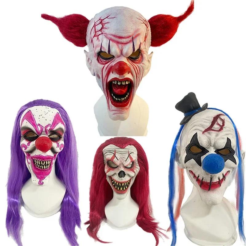 

New Halloween Long Hair Joker Mask Latex Headcover Real Person Prop Show COSPLAY