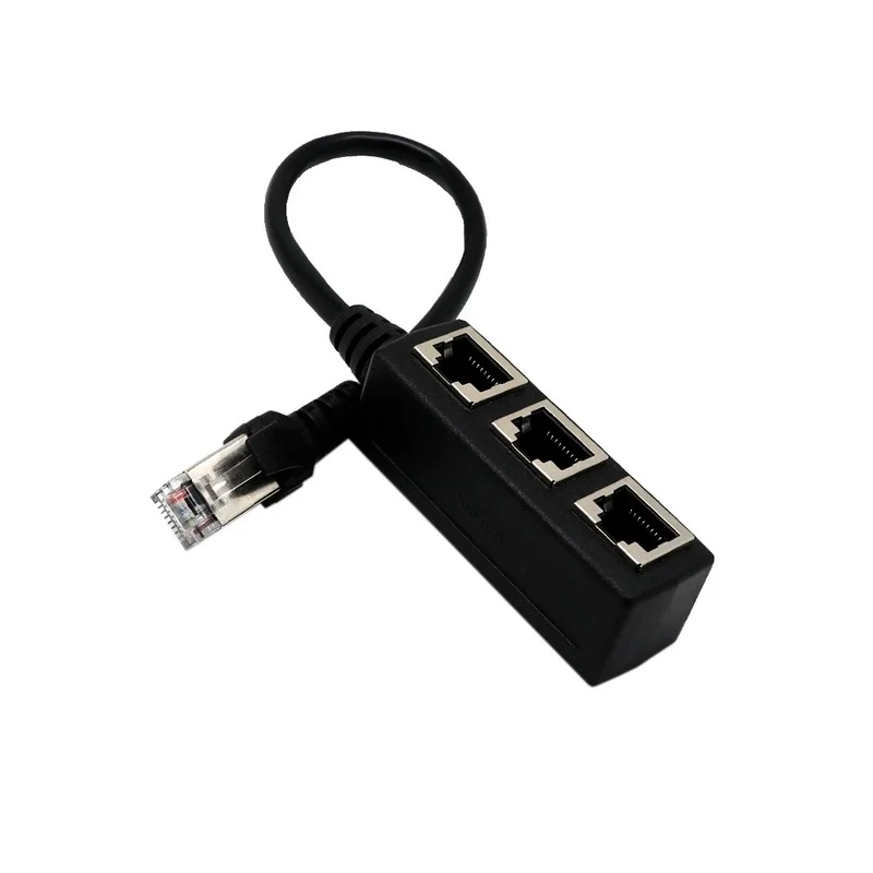 LAN Ethernet Network Splitter, conector RJ45, cabo adaptador extensor para rede, 1 macho para 2 fêmeas, 3 em 1