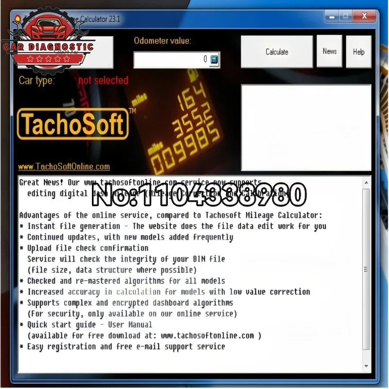 Latest 2026 Hot sell TachoSoft Mileage Calculator software 23.1 mileage correction software Full Version Support Many Car Brands