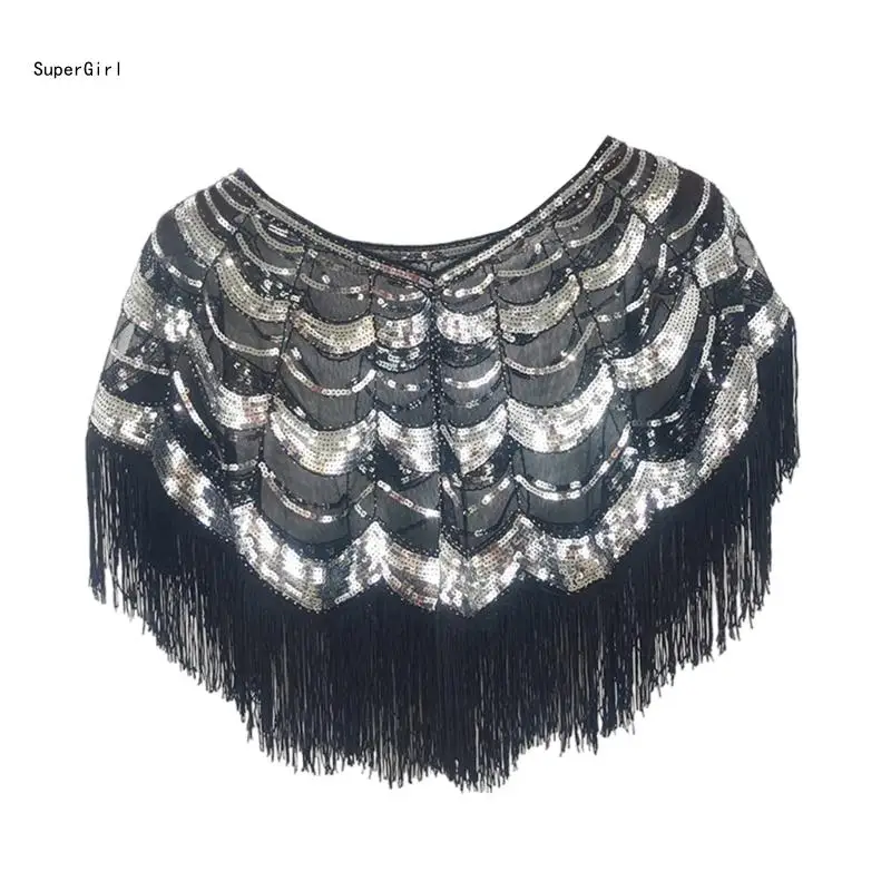 Fancy Fringe Shawl Stylish Wedding Shawl Fascinating Shoulder Shawl Sequins Shawl For Weddings And Event J78E