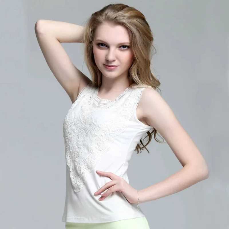 New  Women shirt Casual Sexy Lace Tops Slim Vest Bottoming