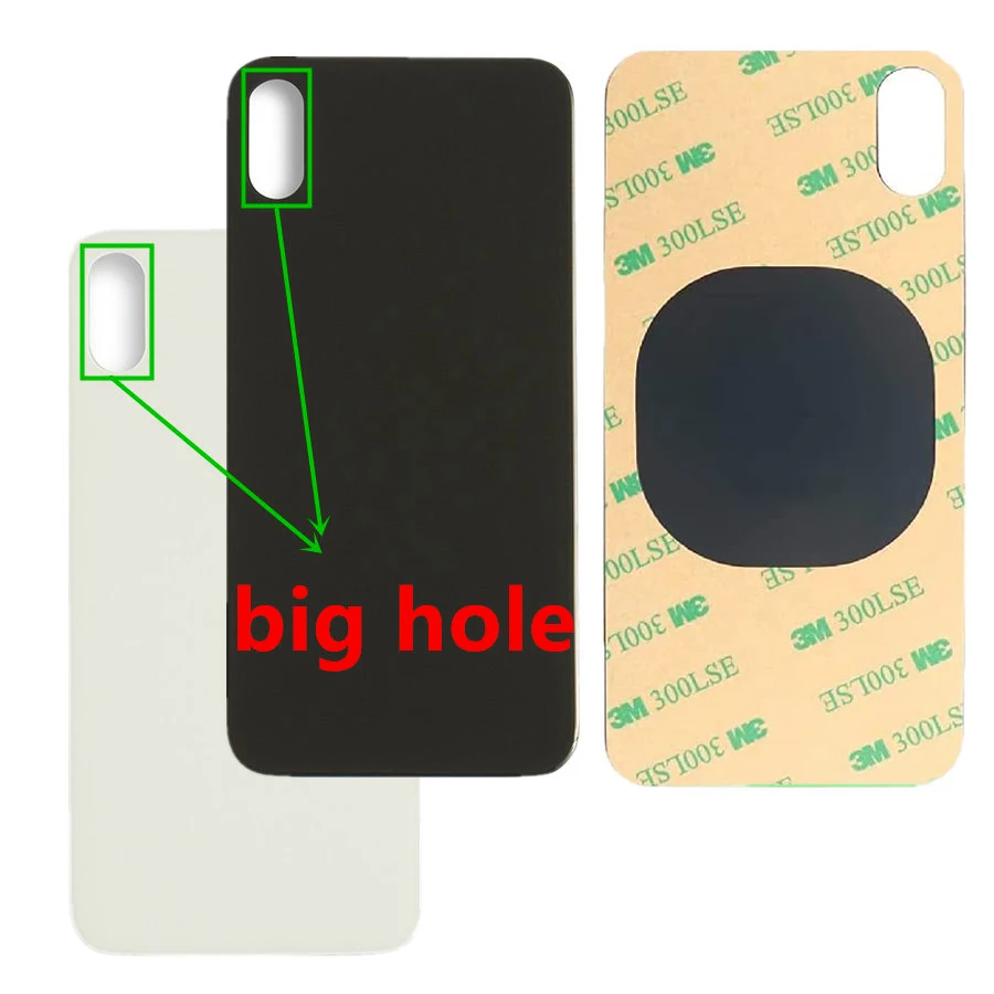 For iPhone X/XS/XSMAX Back Glass Panel Battery Cover Big Hole Rear Door Housing Case Replacement Parts With 3M Tape