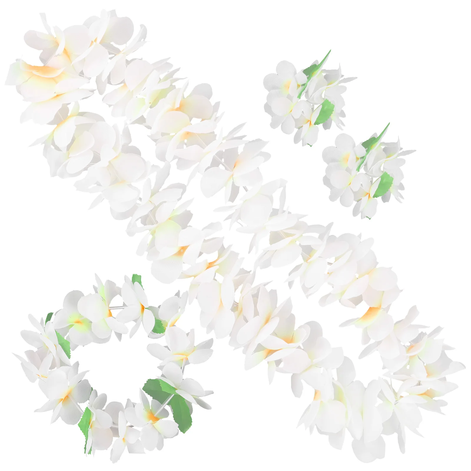 

4 Pcs Hawaiian Garland Set Artificial Flowers Beach Party Floral Wreath Necklaces Bracelets Decorations White Color Fits Adults