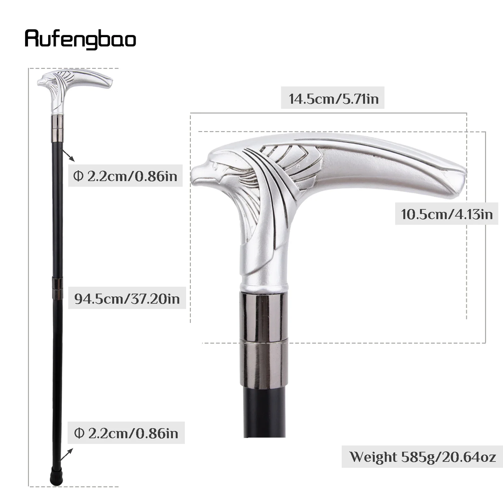 White Resin Eagle Head Walking Cane Fashion Decorative Steel Stick Gentleman Elegant Cosplay Cane Knob Crosier 94cm