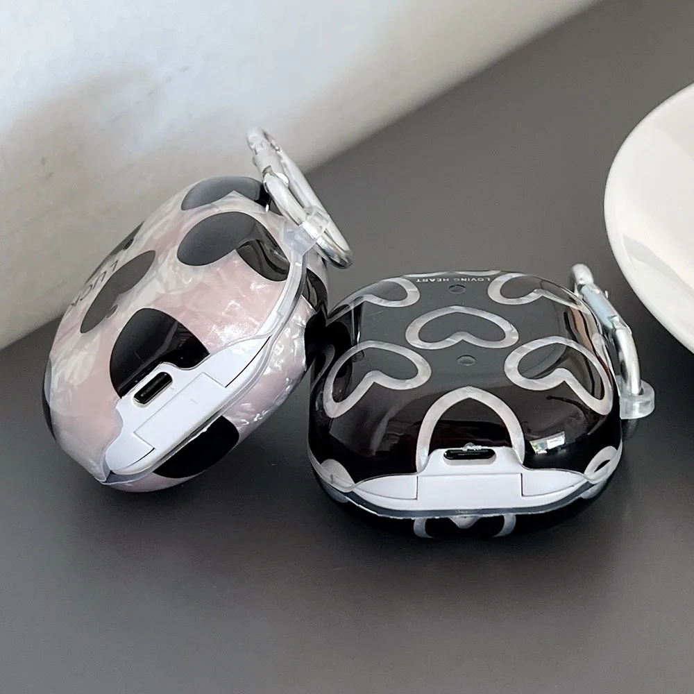INS Black Glossy Bow Love Heart Shell Case For Samsung Galaxy Buds Live Buds 2 Pro Luck Soft Silicone Shockproof Earphone Cases