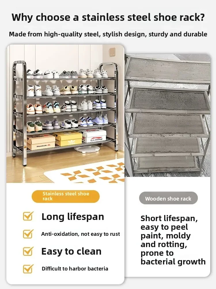 Stainless Steel Shoe Rack Indoor Simple Durable Small Size Multi-layer Shoe Cabinet for Home Use Attractive Shoe Storage Shelf