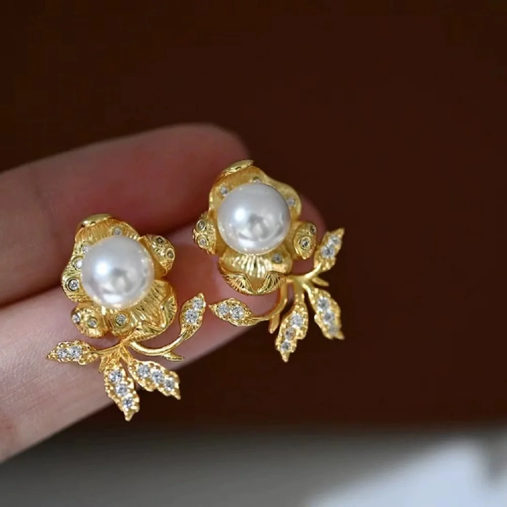 

Exquisite Pearl Earrings AAAA7-8mm Natural Japanese Round Pearl Flower Earrings 925s