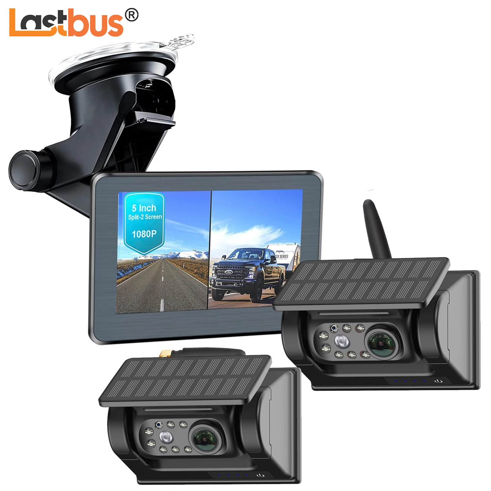 

Lastbus Digital Wireless 5" Car Monitor With 1/2x Solar Magnetic Reverse Backup Camera DC 12-24V For Truck Trailer RV Caravan