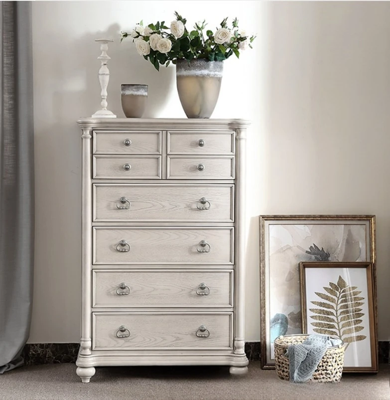 Solid wood chest living room white old multi-drawer locker bedroom retro chest of drawers
