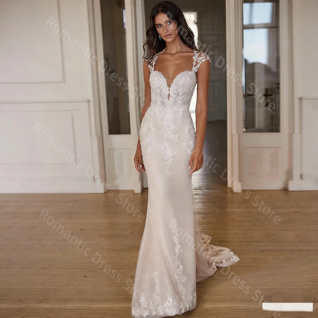 Romantische Meerjungfrau Maßgeschneiderte V-ausschnitt Ärmellose 2025, Spitze Hochzeit Kleid Braut Kleid Backless Für Frauen Vestido De Noiva