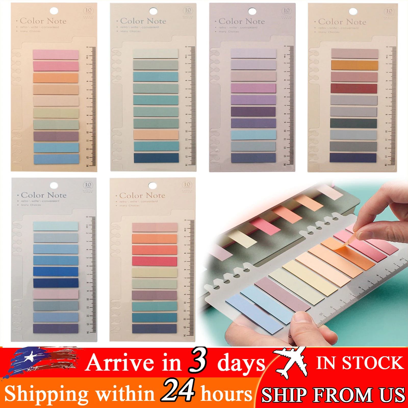 6Pack Sticky Note Tabs 60 Colors Writable Page Sticky Notes Waterproof PET Page Sticky Note Planner Stickers Office School