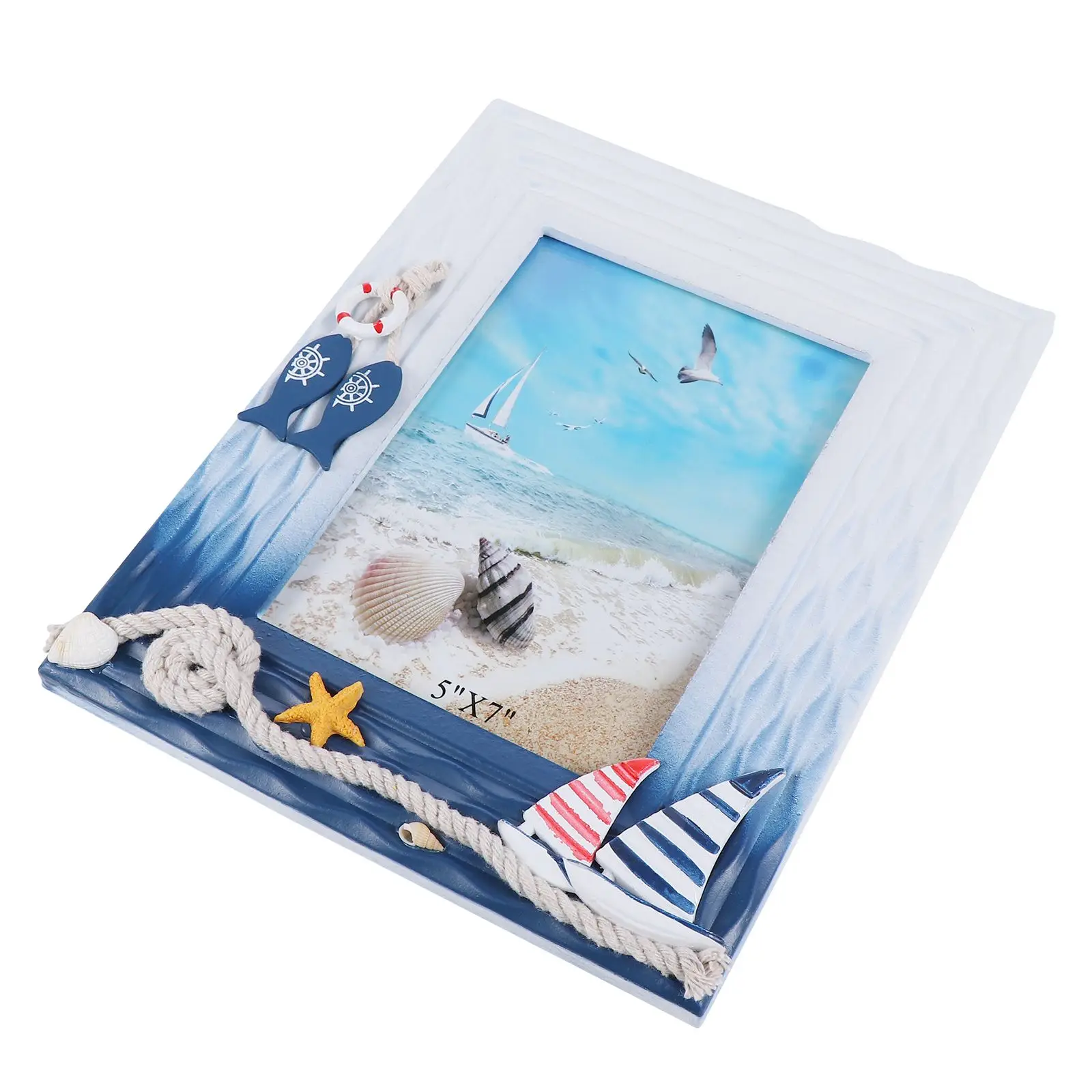 

Photo Frame Nautical Theme Wooden Picture Holder Retro Decor Mediterranean Style Home Ornament Durability