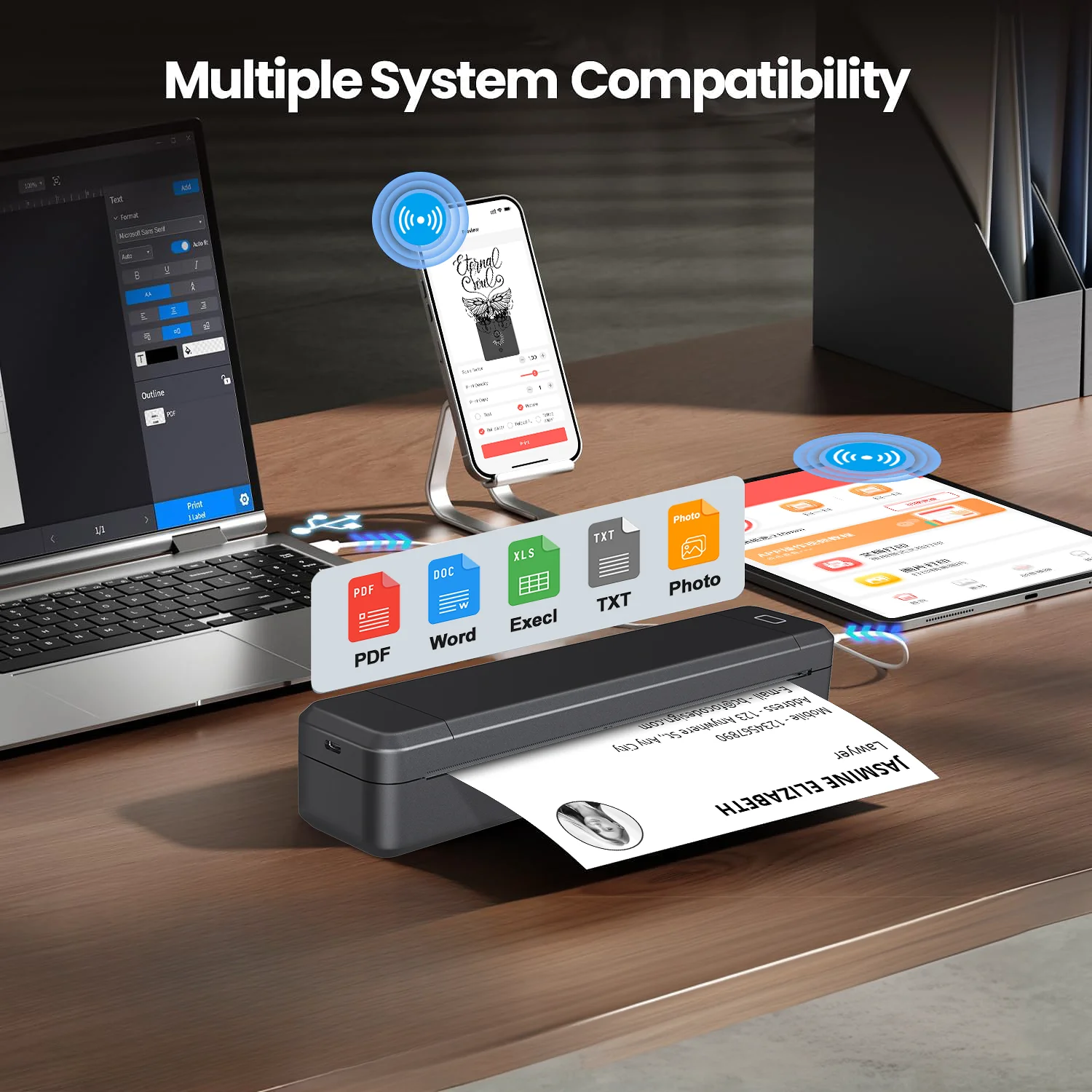 

Wireless Thermal A4 Printer Bluetooth-compatible Portable Label Maker for Home Office Shipping Compatible iOS Android PC