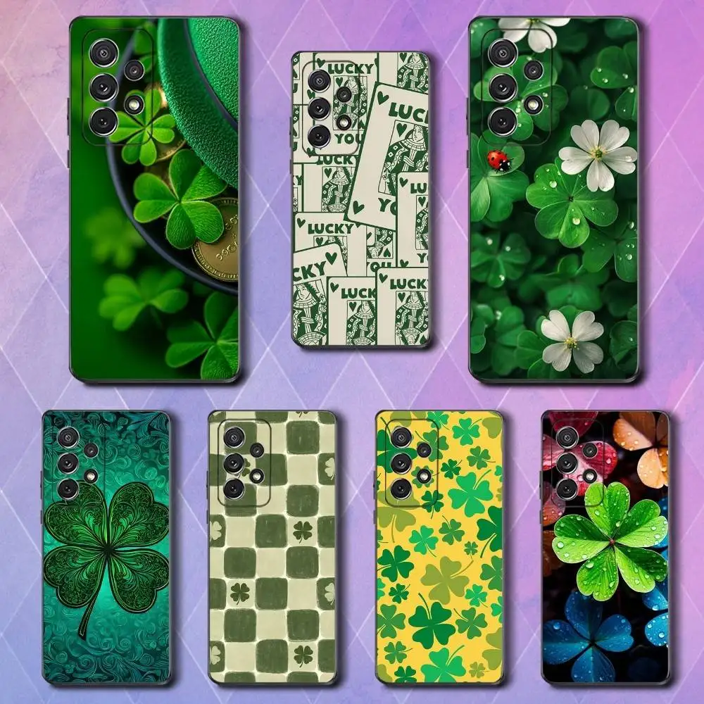 

Lucky Art Four Leaf Clover Phone Case For Samsung S25,S24,S23,S22,S21,S20,S10,Ultra,Plus,Lite,FE,Soft Silicone Black Cover