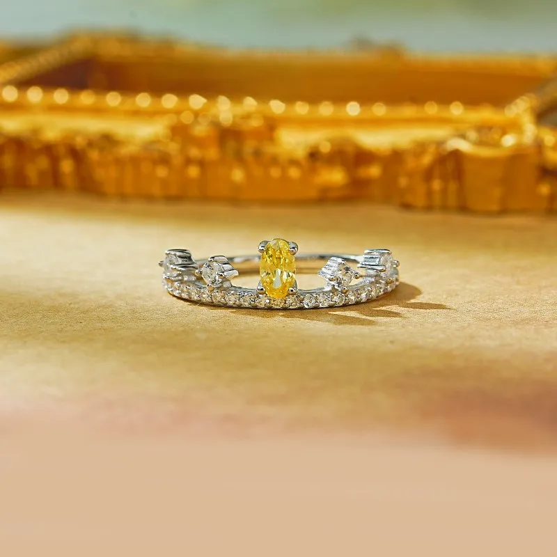 خاتم ألماس فضي أصفر بيضاوي S925 للمشاركة ، ألماس عالي الكربون ، هدية أنثى ، 3x5 ، جديد #2