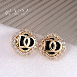 2023 New Shiny Zircon Inlaid Black Square Letter Stud Earrings Luxurious Exquisite Jewelry Fashion Accessories for Women‘s Ears