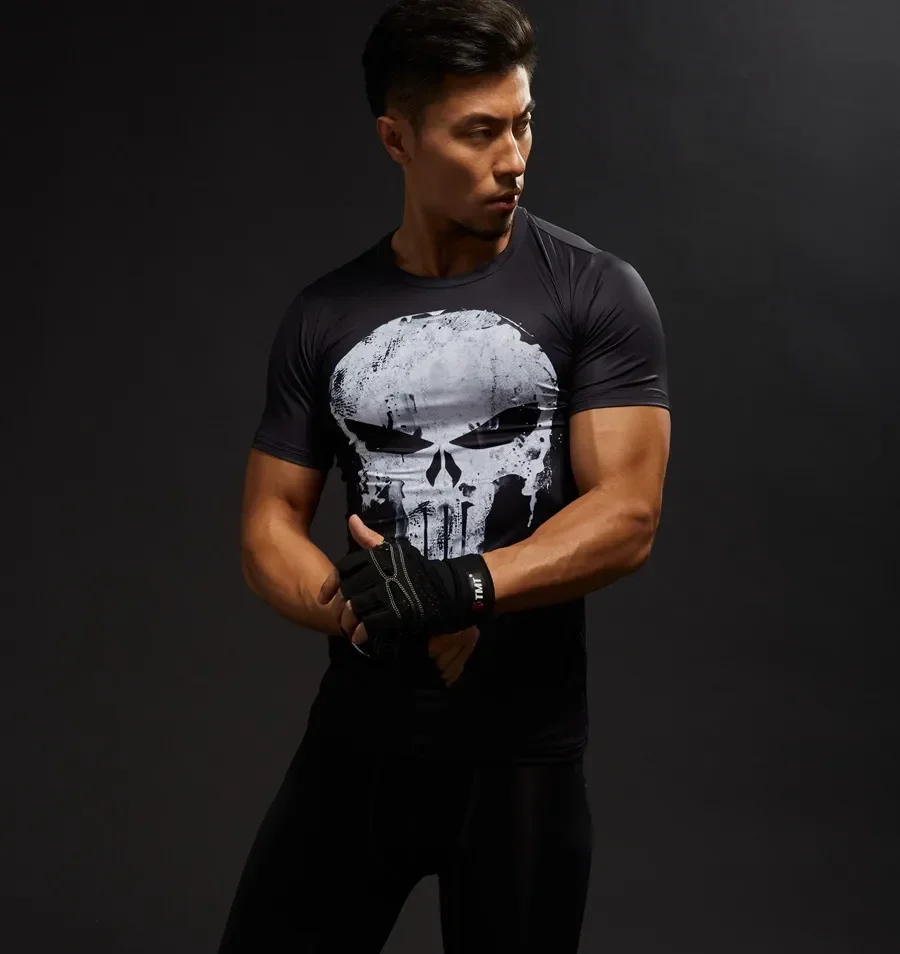 Fashion The Punisher Cosplay Short Sleeve T-Shirt Summer High Quality 3D Printed T Shirts Men Compression Fitness Clothing