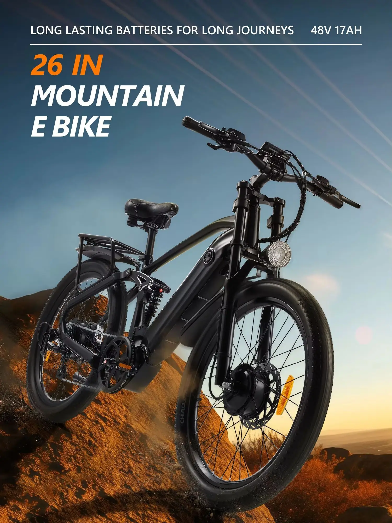Elektrofahrrad mit Doppelmotor, 48V17Ah Batterie, 26*3.0 Fat Tire Mountain E-Bike, Doppelte Federung, Ölbremse E-Bike