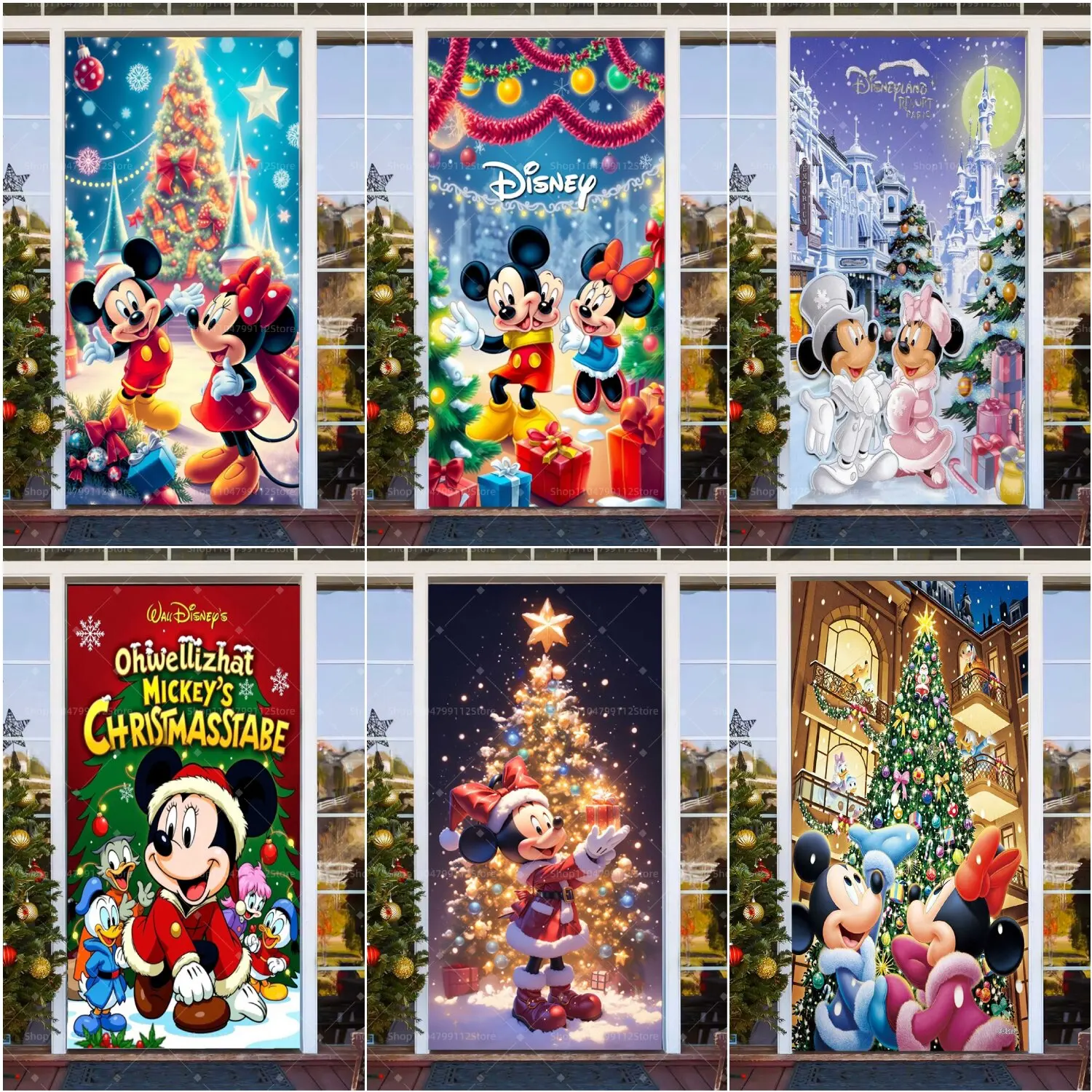 

Disney Minnie Mickey Mouse Theme Door Cover Xmas Party Decor Cartoon Minne Christmas Gift Backdrop Cake Decortation Photo Booth