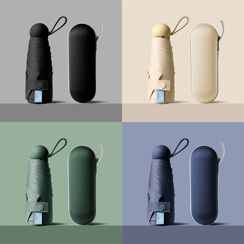 Mini Capsule Folding Umbrella with Box, Portable 6 Bone Foldable Sun Rain Dual Use Umbrellas for Commuting, Office, Daily Use
