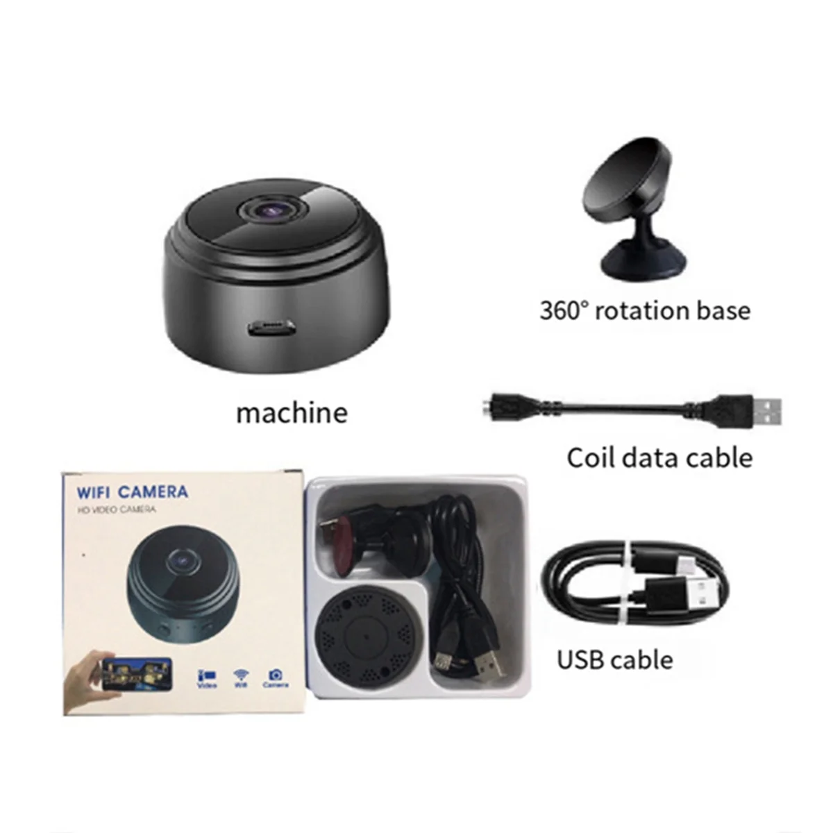 A14M A9 Câmera Portátil Sem Fio Câmera Wifi Home HD Câmera de Segurança Câmera Esportiva Ao Ar Livre Webcam, Preto