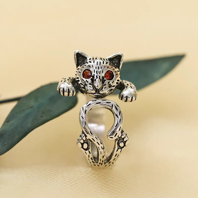 Korean Style Fashionable Exquisite Retro Leopard Shaped Ring Elegant Jewelry Gift 925 Sterling Silver Finger Ring for Women
